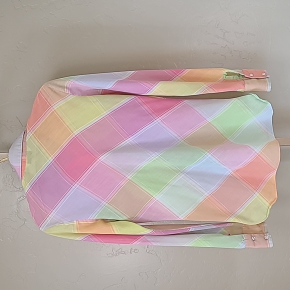 Wrangler Vintage Rare 1970's Hippie Rainbow Pastel Plaid Button Up Shirt XS/Smal - Picture 14 of 16